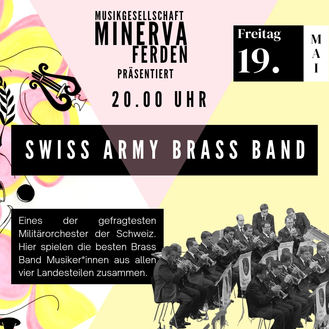 20:00 Uhr - Swiss Army Brass Band. Eines der gefragtesten Militärorchester der Schweiz. Hier spielen die besten Brass Band Musiker*innen aus allen Landesteilen zusammen.